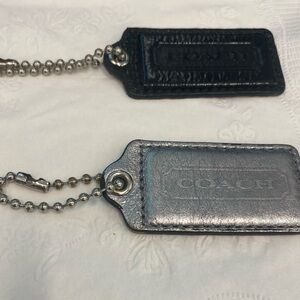 Set of 2 Authentic Coach Black and Sliver 2” x 1” hangtags with ball chains
